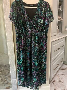 Lane Bryant Black Floral-Print Wrap Bodice Dress size 20
